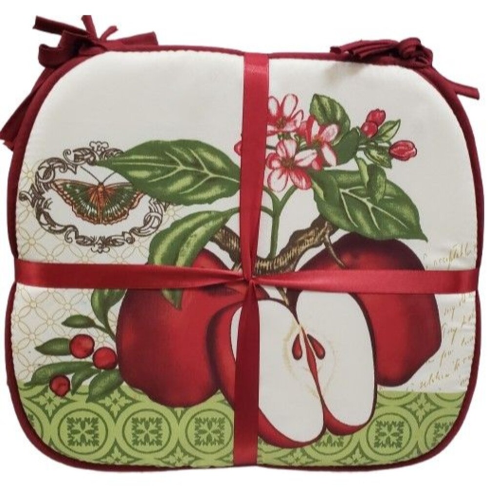 Set of 4 (1 has a tear) Cushion Chair Pads w/ties(14"x15") APPLES & BUTTERFLY,KC